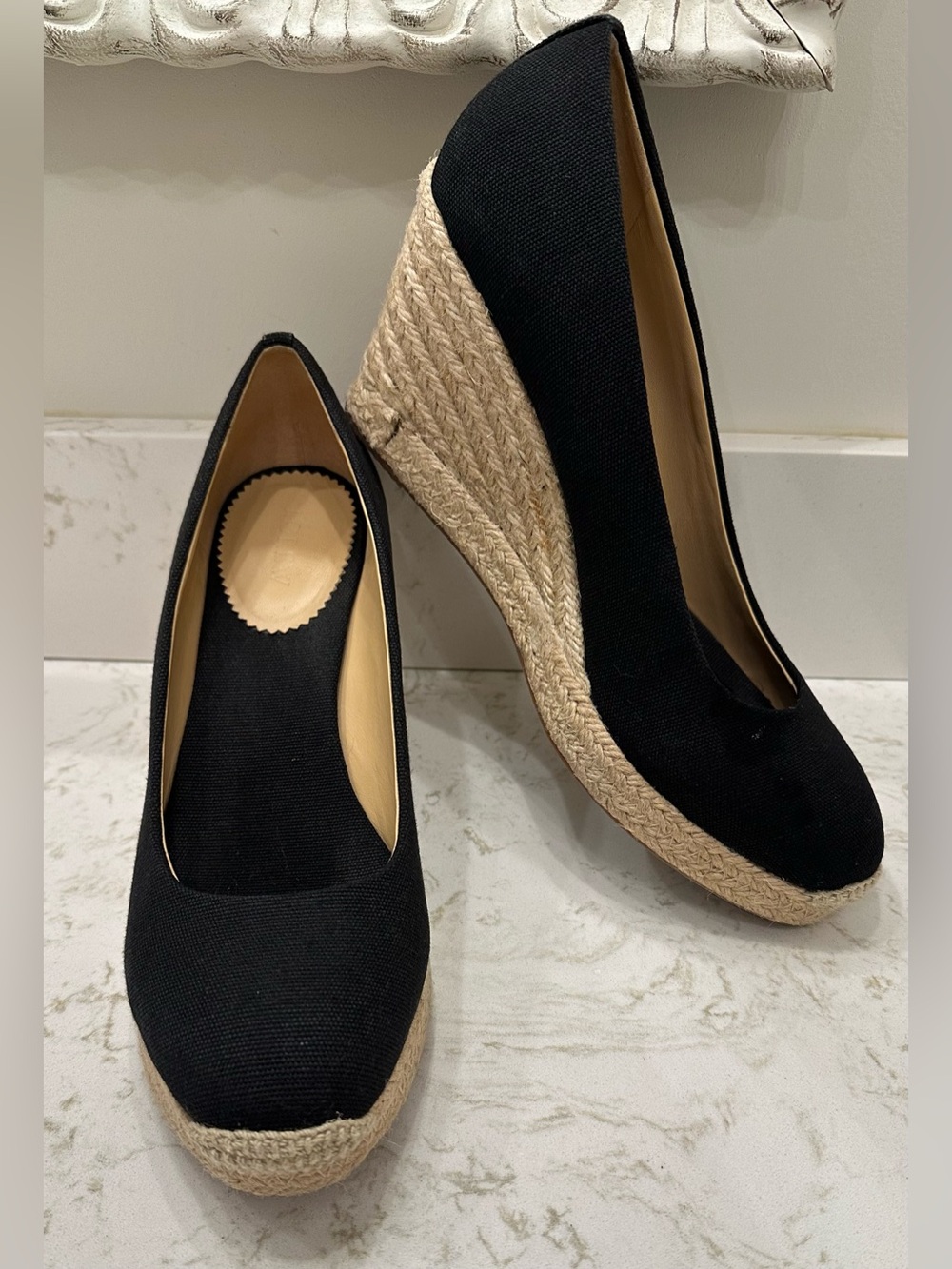 J. Crew Black Canvas Espadrille Wedge Heels 10
